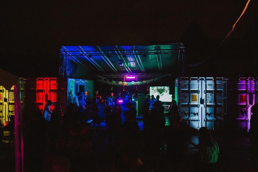 Outdoor party area at night